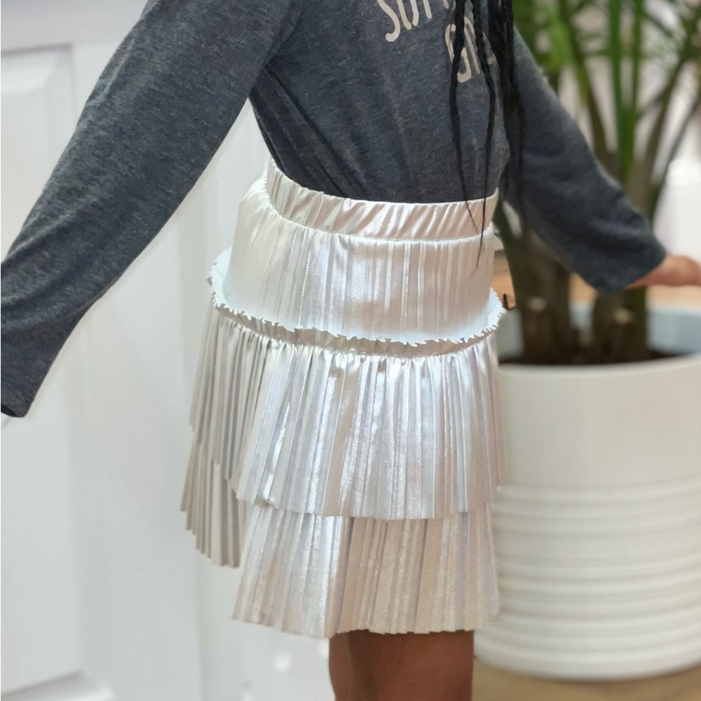 Silver Pleated Tiered Mini Skirt